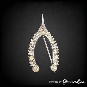 Vintage Bogoff Clear Rhinestone Wishbone Silver Tone Brooch Pin